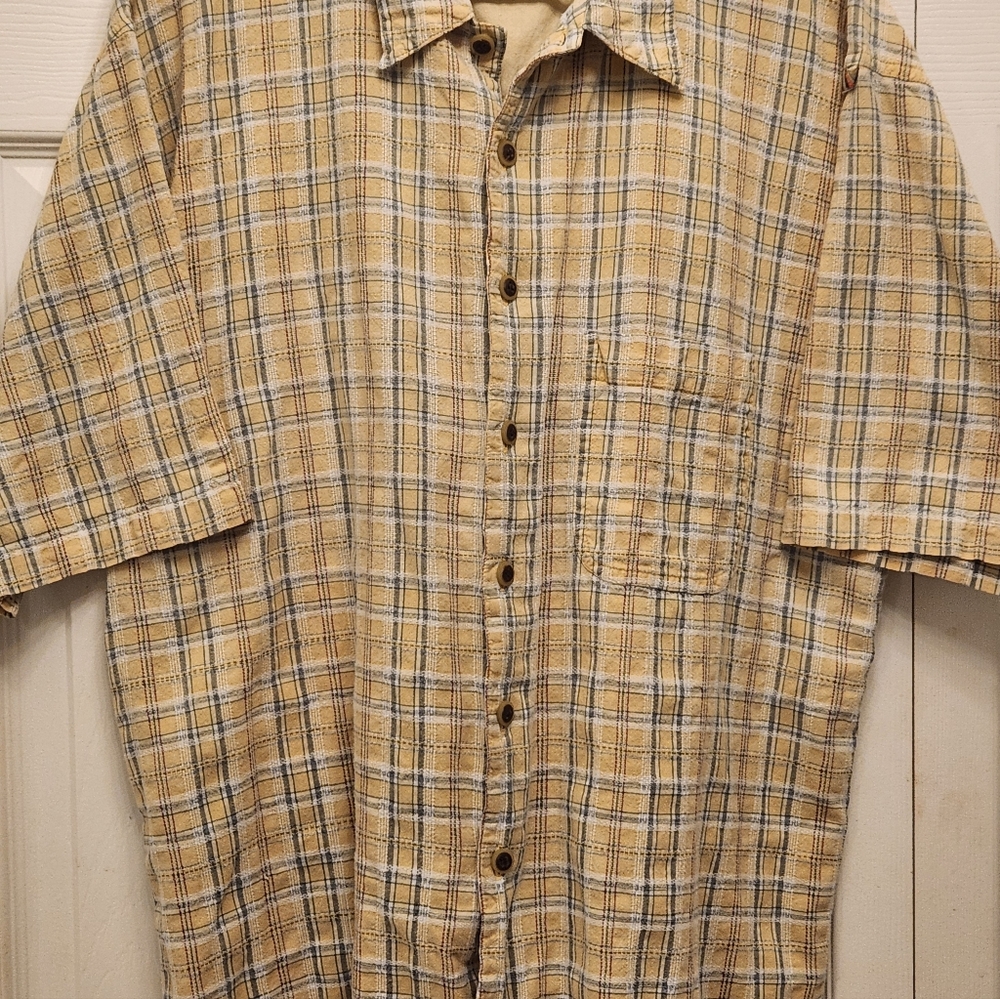 FryDay Club Vintage Men's Beige And Yellow Plaid Shirt